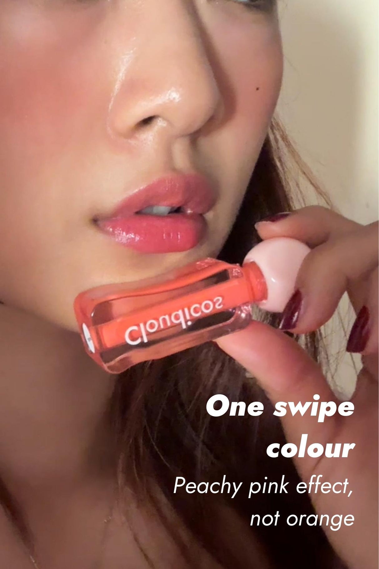 peachy lip stain on asian skin