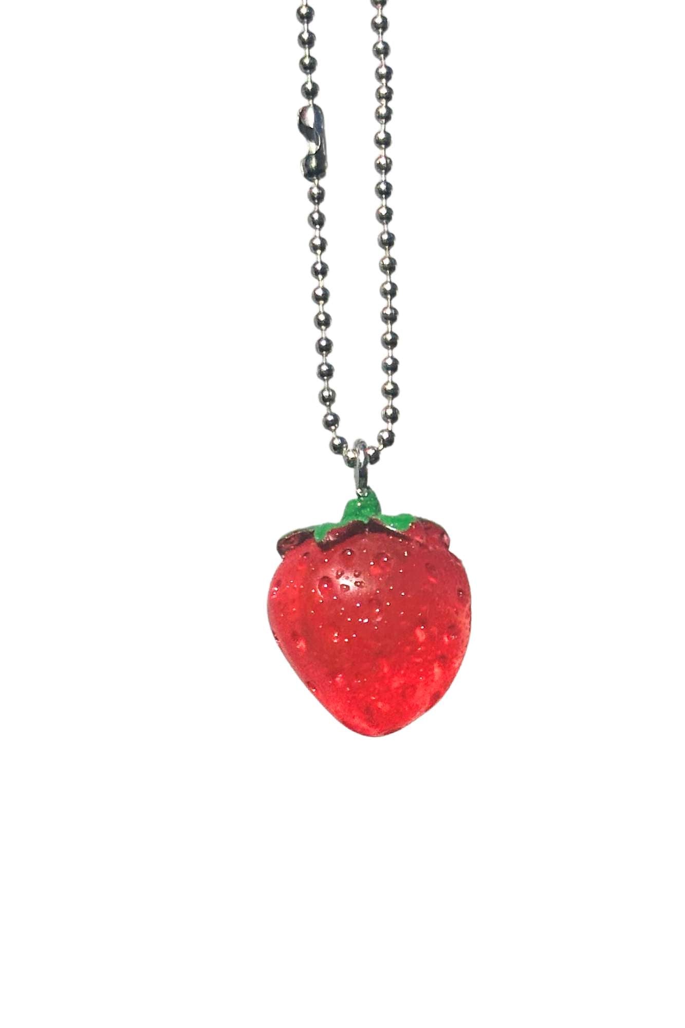 strawberry charm for lip balms keyring