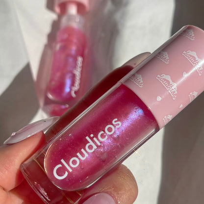 sparkly pink and purple iridescent lip gloss