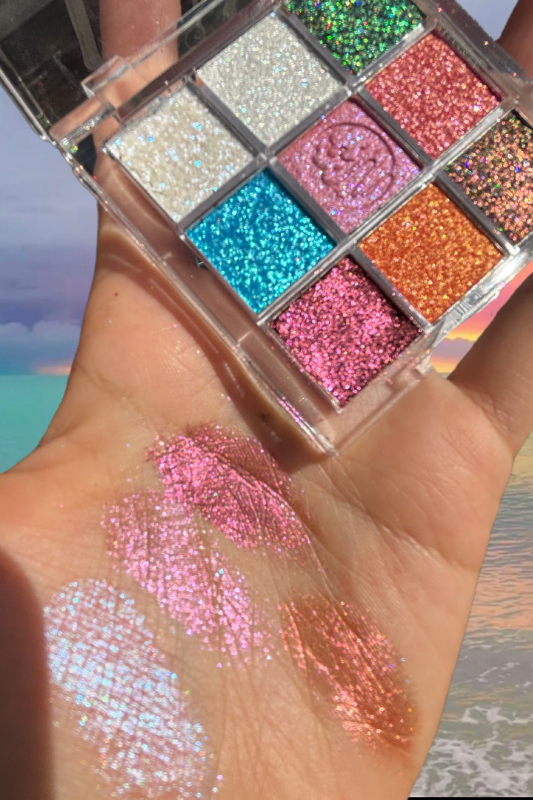 bright glitter eyeshadow swatched